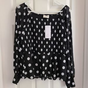 NWT Black White Polka Dot Blouse w Peplum